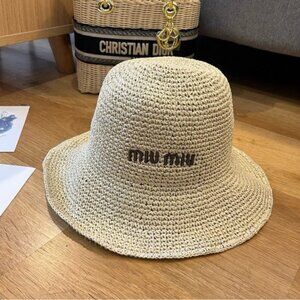 Miu Miu Kids Beige Straw Hat